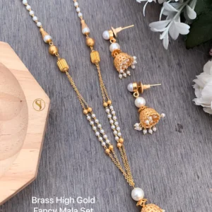 Brass high gold pearl jhumka mala set for women