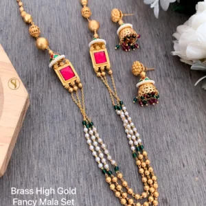 Royal pink stone pearl layered fancy mala set for festive occasions