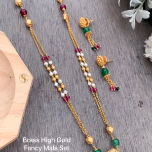 Green and ruby beaded fancy gold mala set for functions