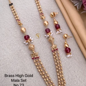 Designer ruby gold mala set with layered chains for weddings