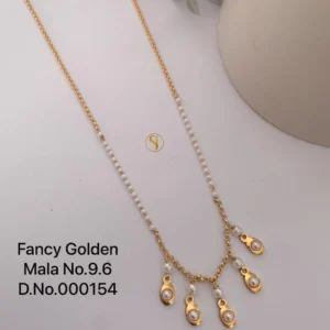 Fancy golden mala with elegant pearl charm drops