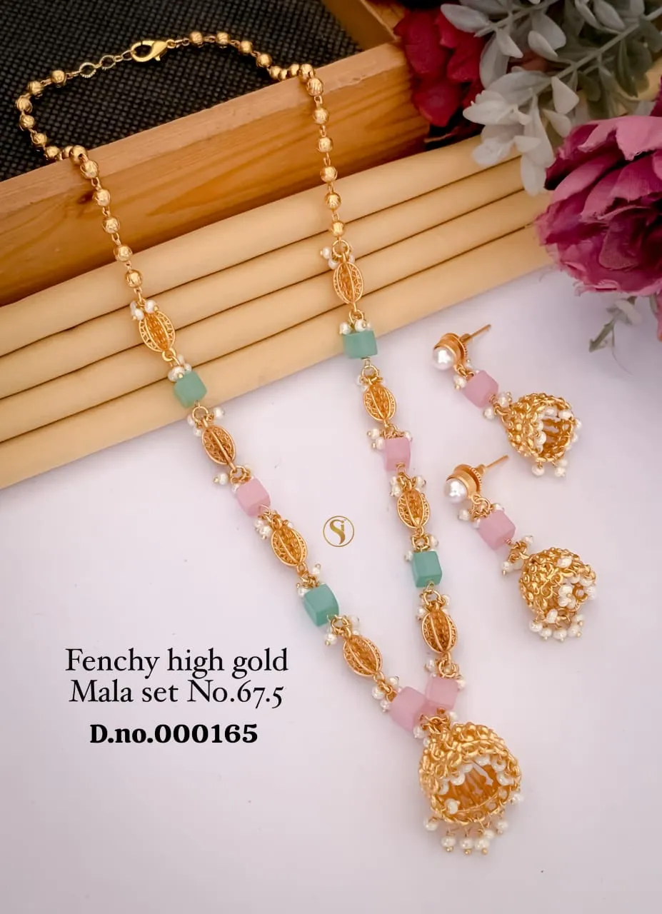 Fancy high gold mala set with pastel bead combination