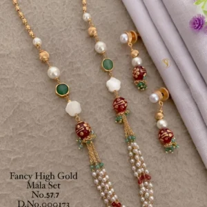 Fancy high gold mala set with pearl multicolour detailing