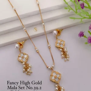 Fancy high gold floral pearl mala set design