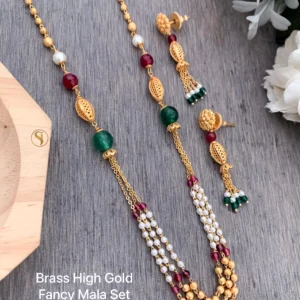 Brass high gold ruby green pearl bridal fancy mala set