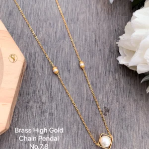Brass high gold minimalist pearl cube pendant chain for girls