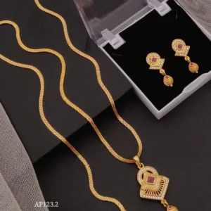 stylish ruby stone ad gold pendant set for women