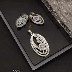 Classic silver ad stone pendant earrings set with oval layered design