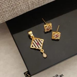 elegant gold ad pendant set for women