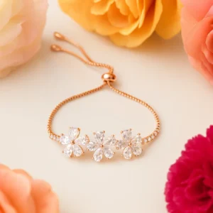 Rose gold bracelet with floral crystal clusters