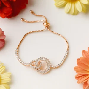 Rose gold bracelet with double circle crystal design