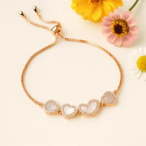 Rose gold bracelet with heart charm crystal design