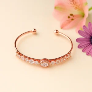 Rose gold open cuff with oval and round crystals