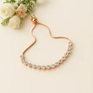 Delicate rose gold bracelet with round sparkling crystal line