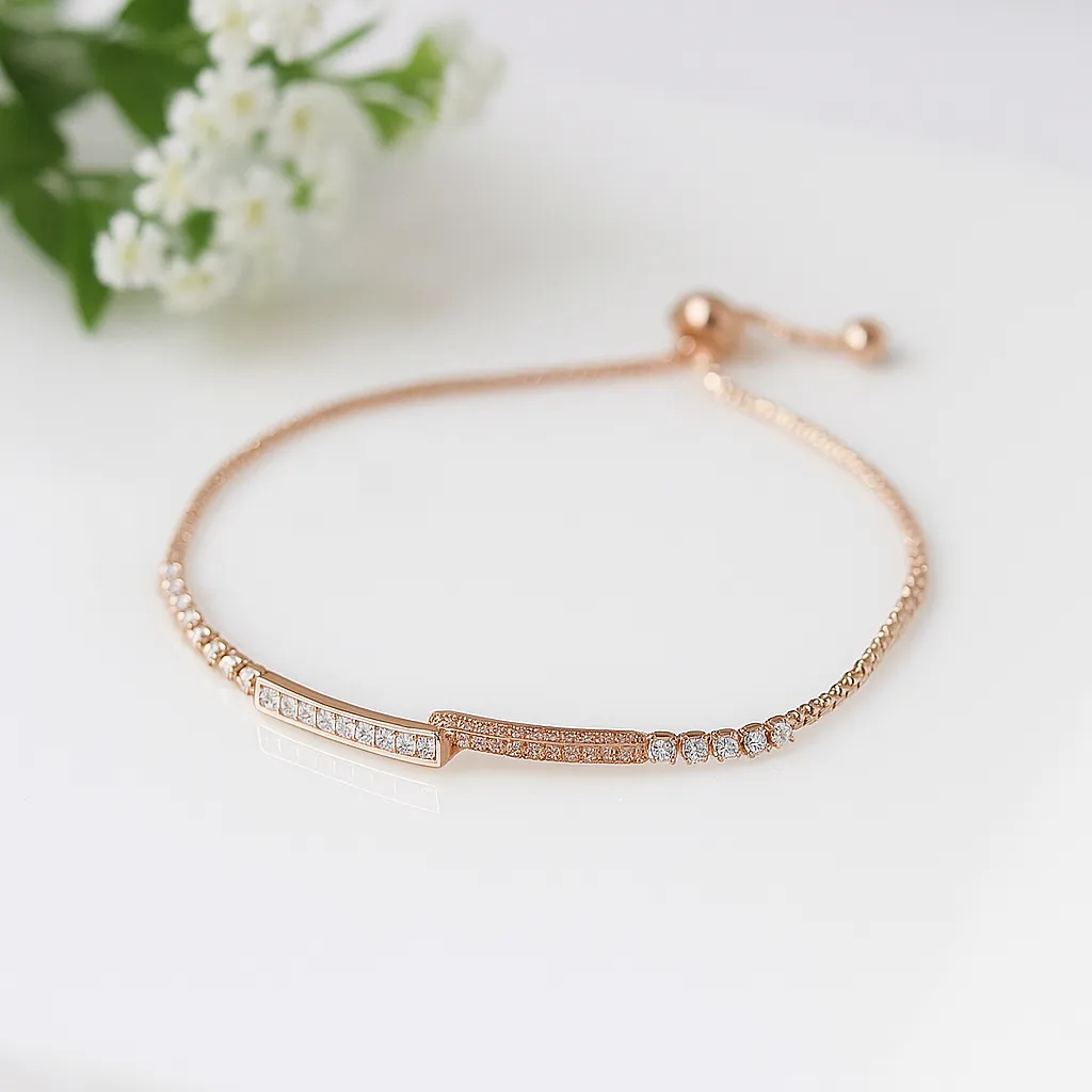 Minimal rose gold bracelet with geometric crystal bar detail