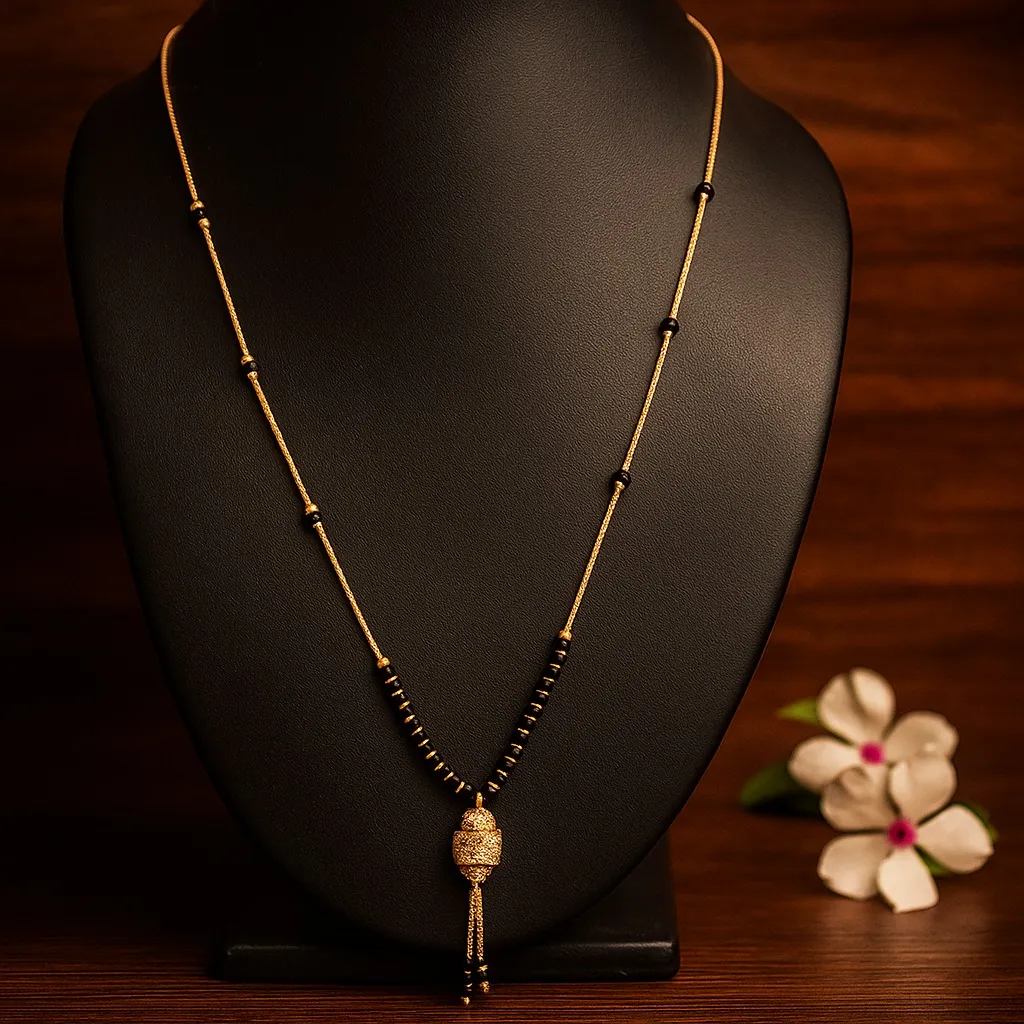 Traditional gold plated mangalsutra with round beaded pendant