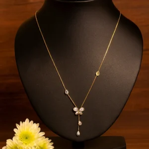 Single butterfly pendant necklace with sparkling drop stones in gold polish