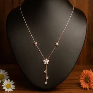 Floral teardrop stone necklace with elegant chain design in gold polish