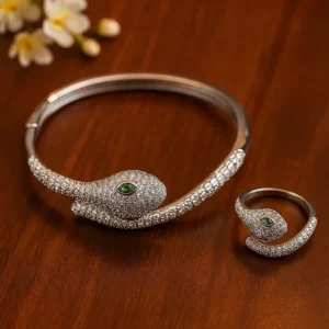 Elegant Snake Design Bracelet with Green Stone Eyes