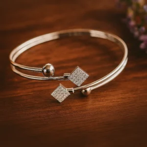 Geometric Square Stone Dual Layer Open Bracelet