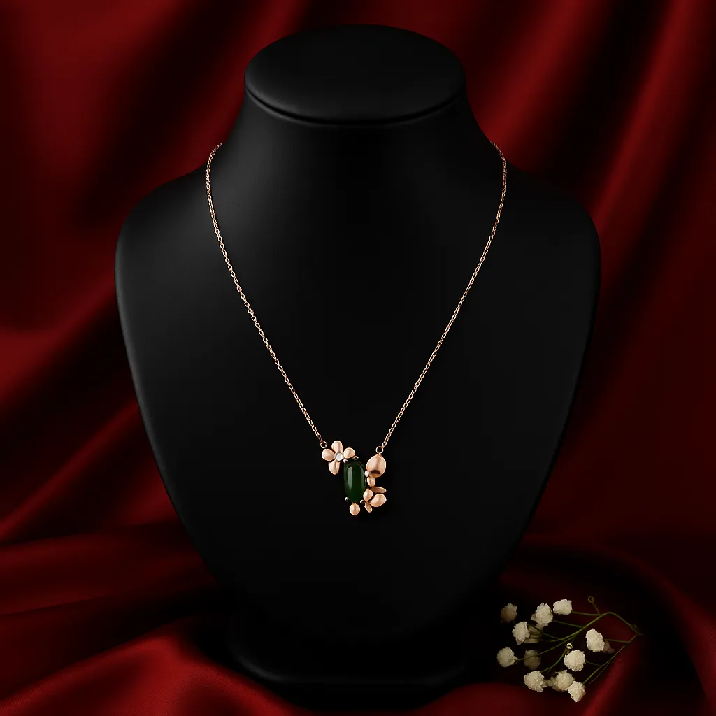 Green Floral Cluster Pendant Necklace