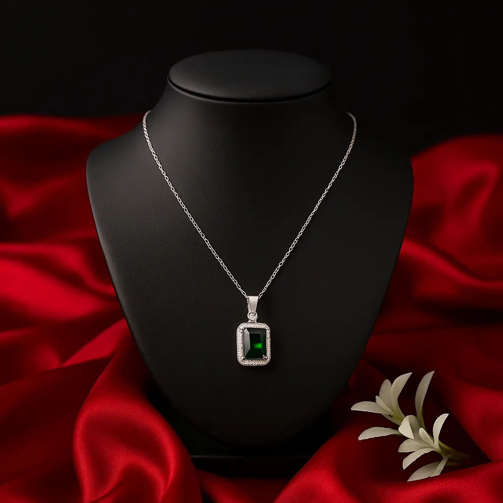 Green Emerald Frame Pendant Necklace