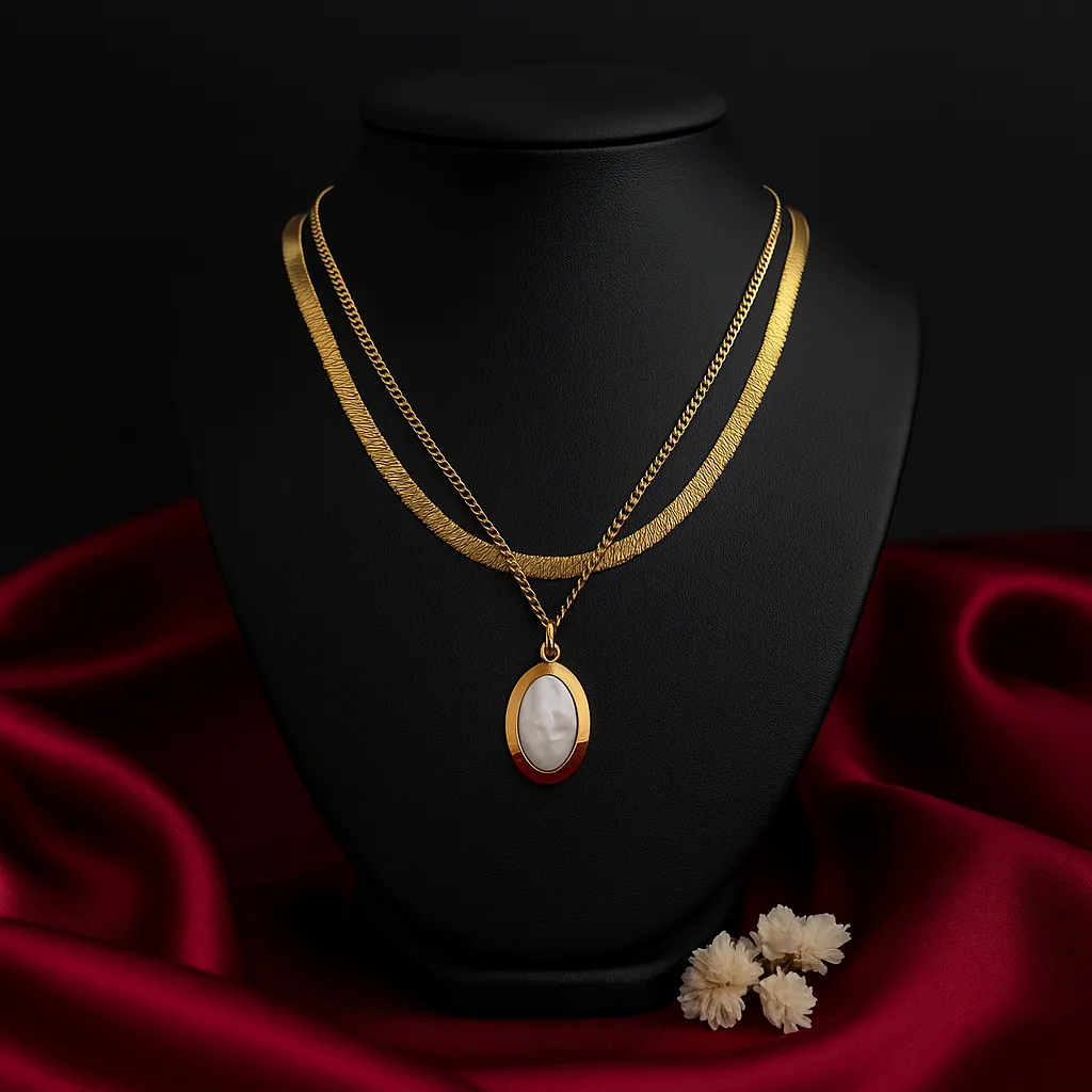 Dual Layer Oval Pearl Pendant Necklace