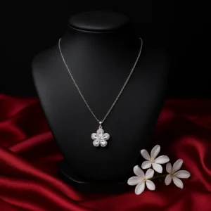 Silver Floral Stone Pendant Necklace