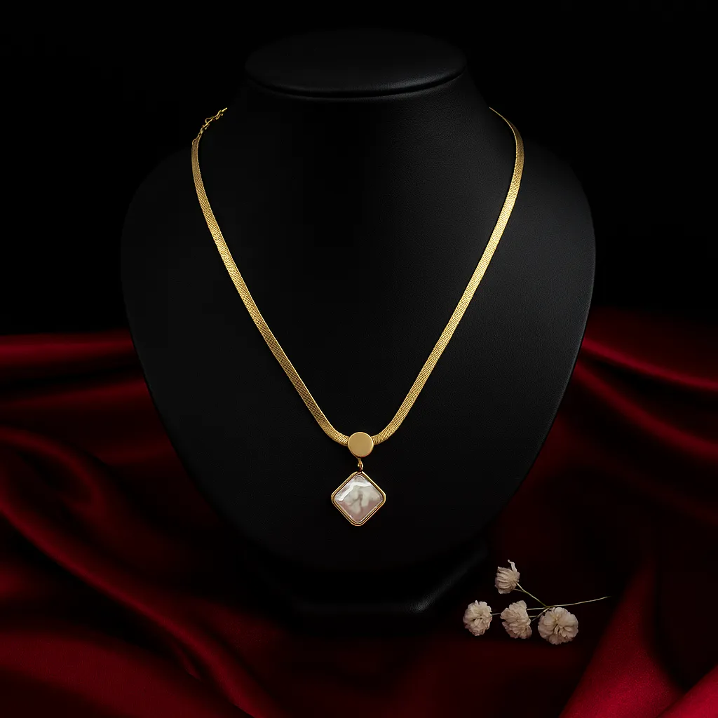 Mother Of Pearl Square Pendant Necklace