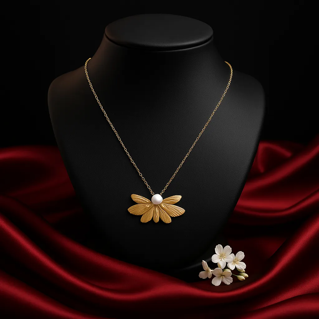Gold Pearl Leaf Pendant Necklace