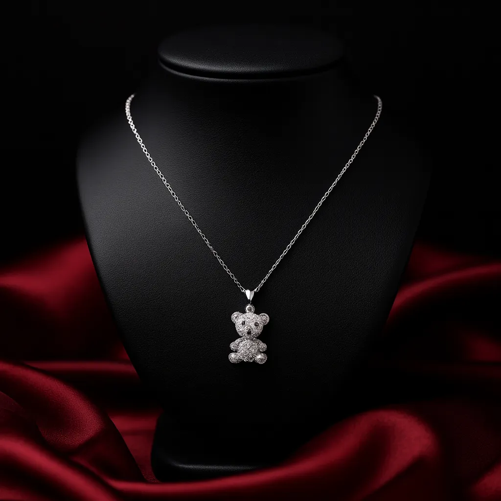 Silver Teddy Bear Pendant Necklace