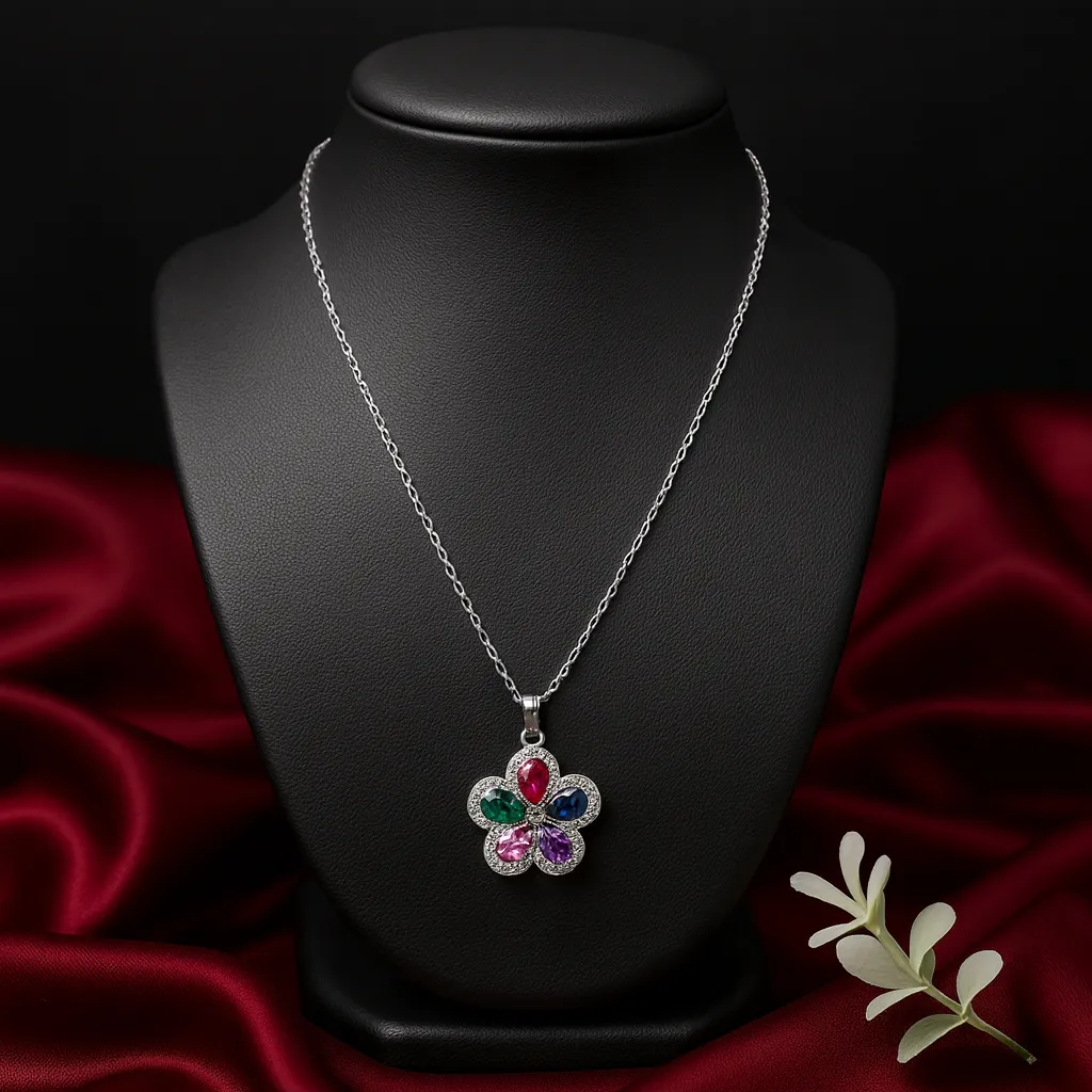 Multicolor Floral Stone Pendant Necklace